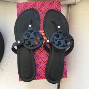 Tory Burch Miller Black Leather Sandal Size 10 1/2